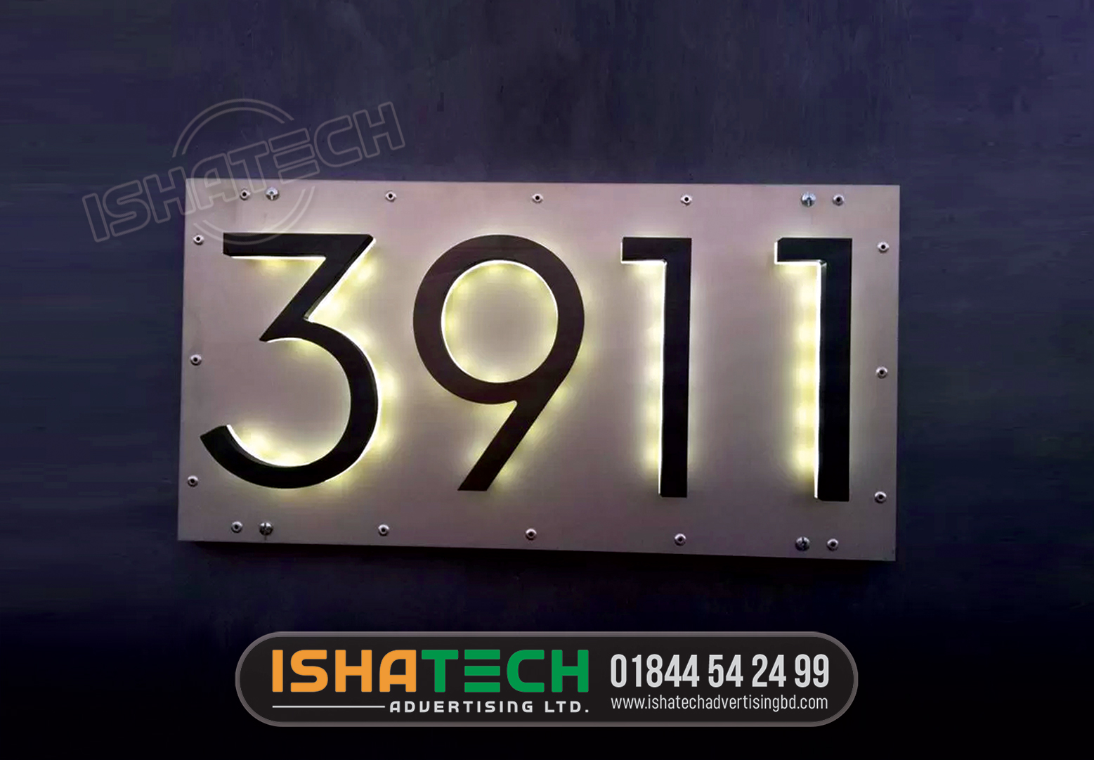 3911 HOUSE NUMBER PLATE, HOME NAMEPLATE, NEW HOME NAMEPLATE, ACRYLIC BACKLIT LETTER NAMEPLATE MAKER BD,