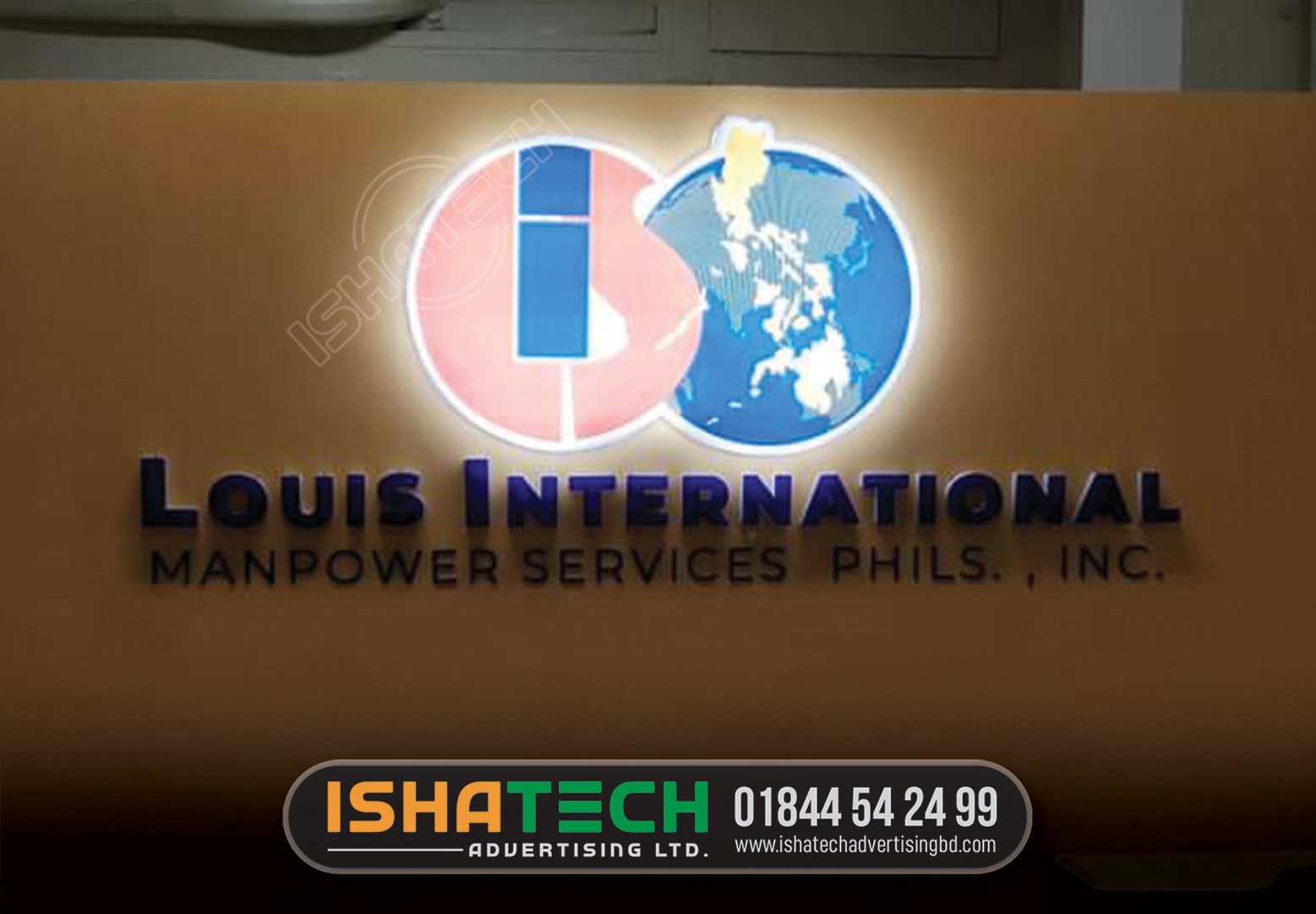 LOUSIS INTERNATIONAL LOGO AND LETTER SIGNAGE, WITH BACKLIT LETTER SIGNBOARD MAKING IN DHAKA BANGLADESH, BEST LED SIGNBOARD COMPANY IN DHAKA BANGLADESH