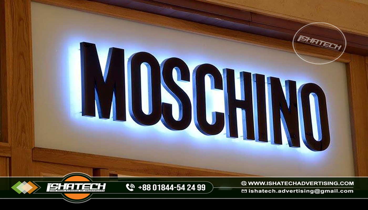 MOSCHINO LED LETTER SIGNAGE BD, BACKLIT BLACK COLOR LETTER SIGNBOARD IN BANGLADESH