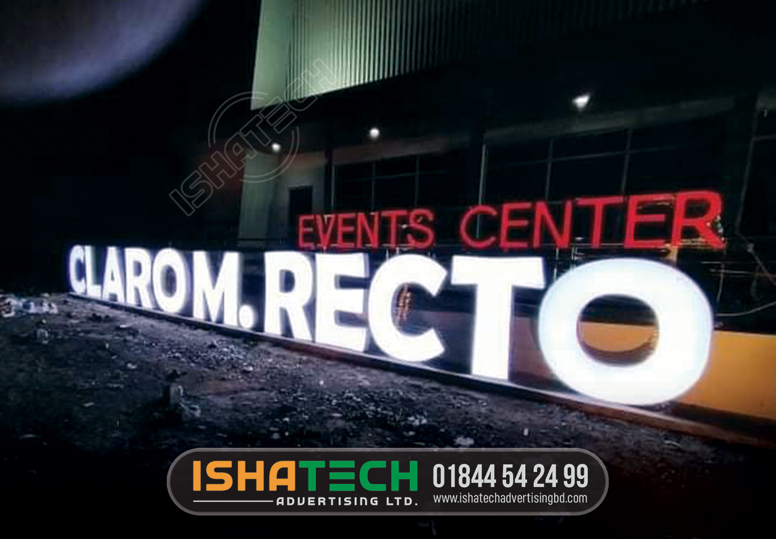 CLAROM RECTO EVENT CENTER, FRONTLIT WHTITE COLOR ACRYLIC LETTER SIGNAGE IN DHAKA BANGLADESH