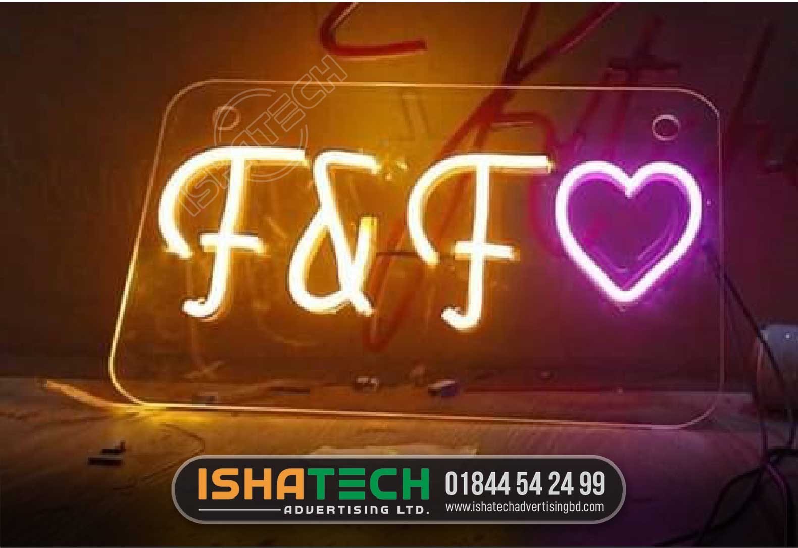 F & F LOVE NEON LETTER SIGNAGE, NEON NAMEPLATE DESIGN MAKING SIGNAGE BD,