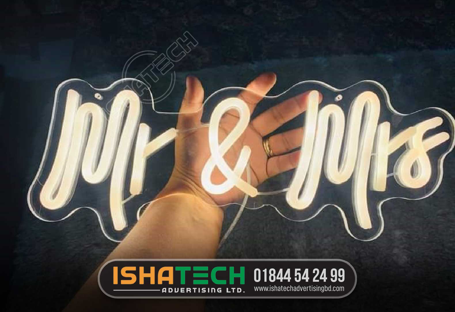 NEON LETTER, NEON GLASS NAMEPLATE FOR SIGNAGE BD, MR & MRS NEON LETTER