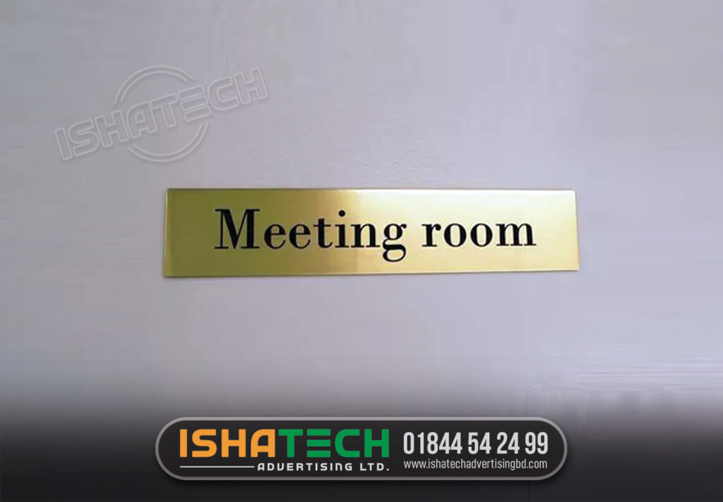 MEETING ROOM GOLDEN COLOR NAMEPLATE, GOLDEN NAMEPLATE, ROOM NAMEPLATE DESIGN MAKING SIGNAGE BD