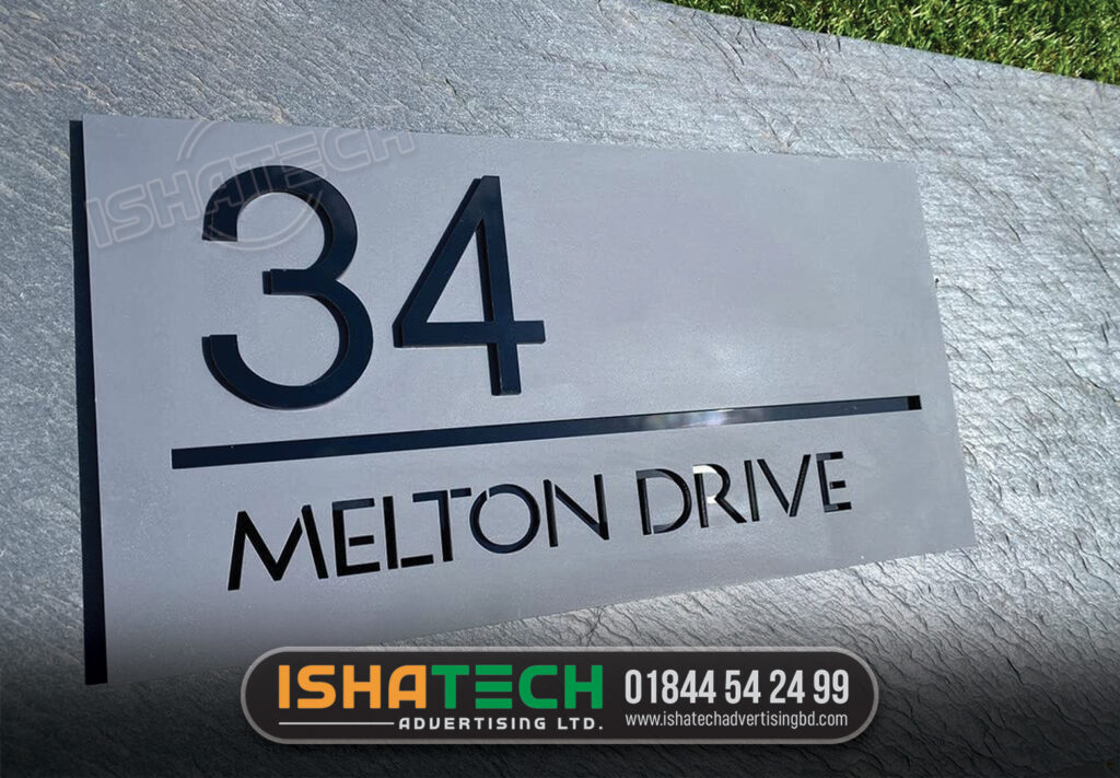 34 MELTON DRIVE NAMEPLATE, HOUSE NUMBER PLATE DESIGN MAKING SIGNAGE BD