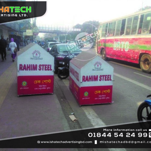 Business Behind Police Boxes & Bangladesh Police Box Center Roadside with Road Closed Sign Board and Boundary Around Street Works for Outdoor Roadside Police box Bhoot in Bangladesh