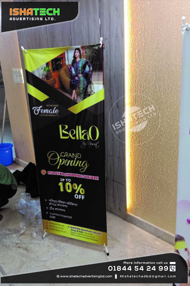 Pop Up Stand Banner & Rolling Stand Banner with X Stand Banner Make IshaTech for Moons Shop Indoor & Outdoor X Stand Banner Advertising in Bangladesh