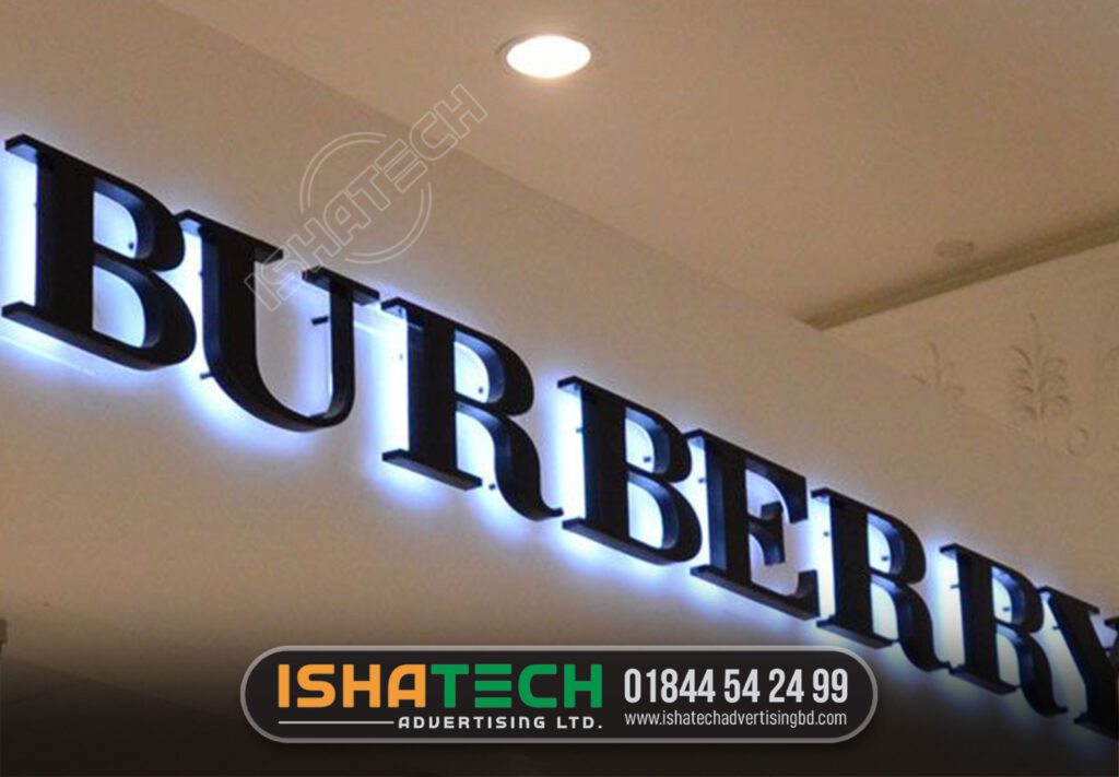 BURBERRY BACKLIGHT LED LETTER SIGNAGE BD, LED SIGN BD, NEON SIGN BD, NAMEPLATE BD