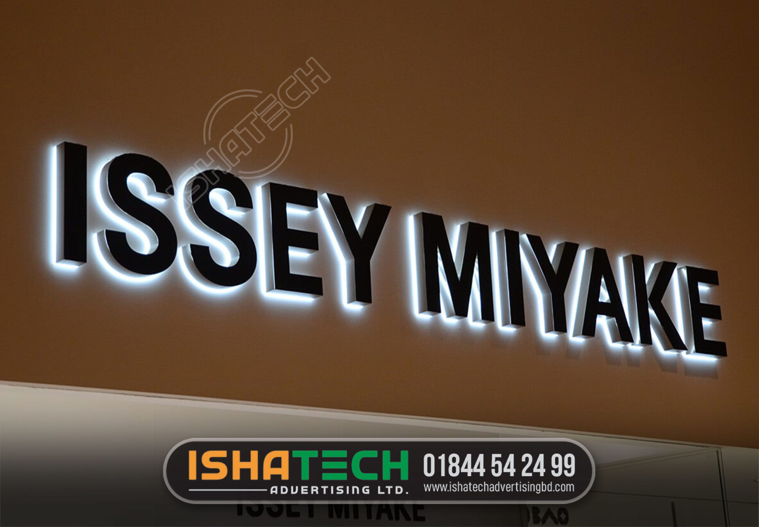 ISSEY MIYAKE BACKLIGHT ACRYLIC 3D LETTER SIGNAGE, 3D LED Backlit Signs With Powder Coated Stainless Steel, Wholesale 3d acrylic letters And Luminescent EL Products, Frontlit and Backlit Letter LED 3D Acrylic Sign
