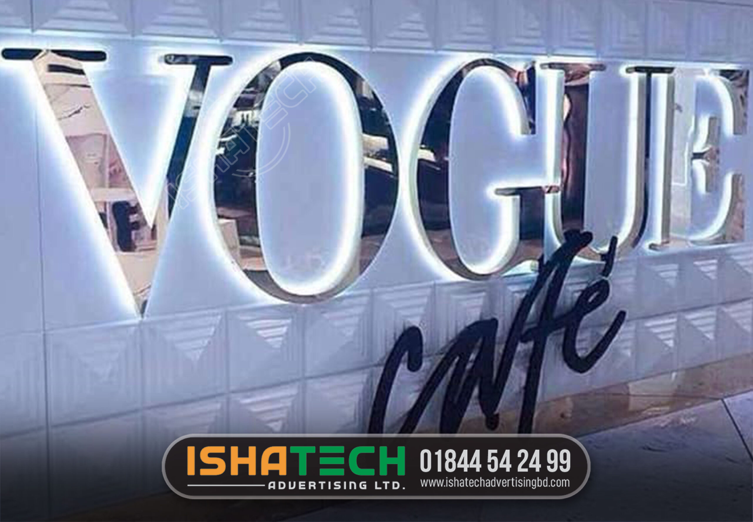 VOGUE CAFE STAINLESS STEEL BACK LIGHT LETTER SIGNAGE MAKING BD