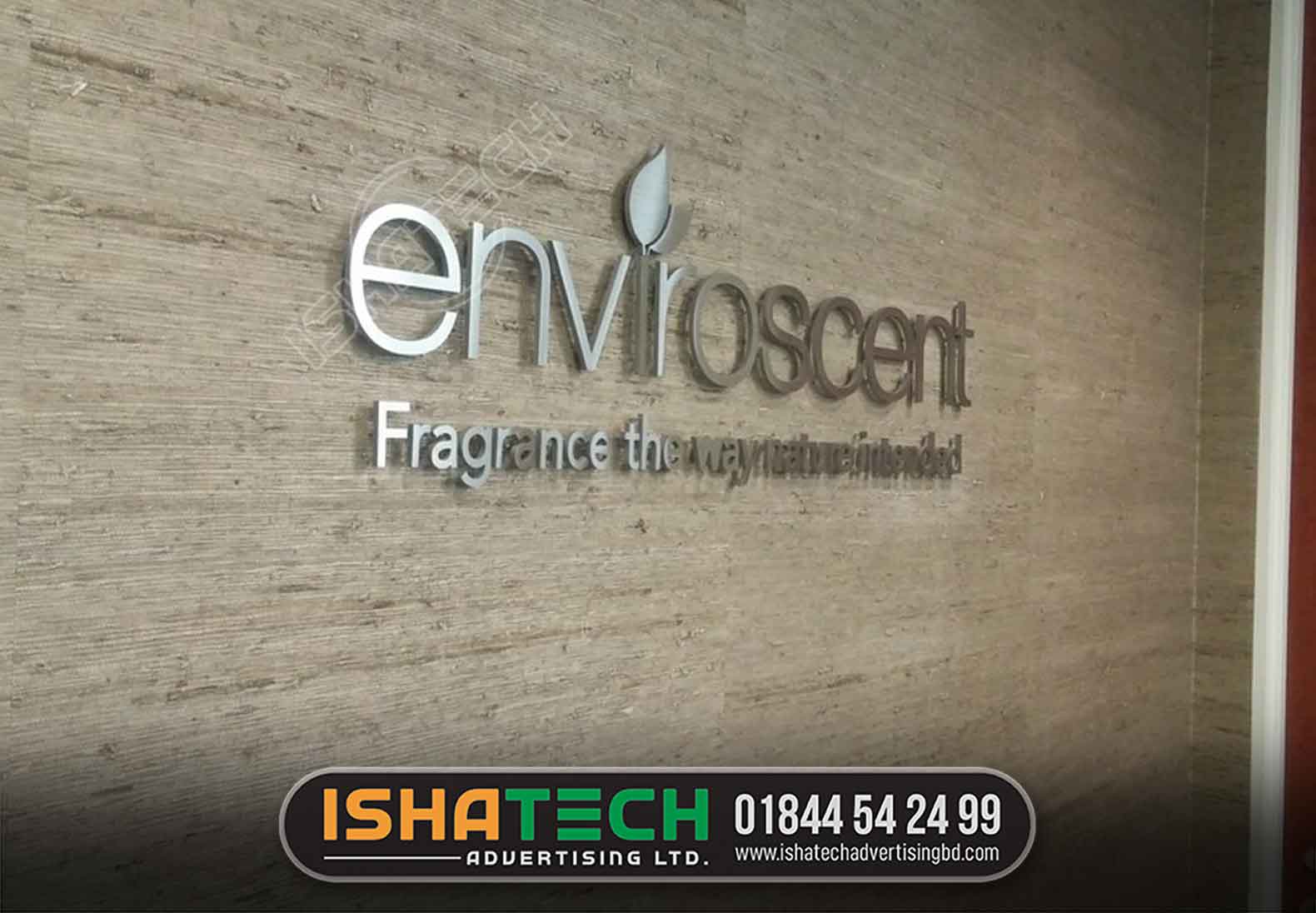 ENVIROSCENT FRAGRANCE THE WAY OFFICE NAME PLATE MAKING AND SUPPLIER IN DHAKA BANGLADESH, LEADING LETTER MALER OF SS SIGNAGE BD
