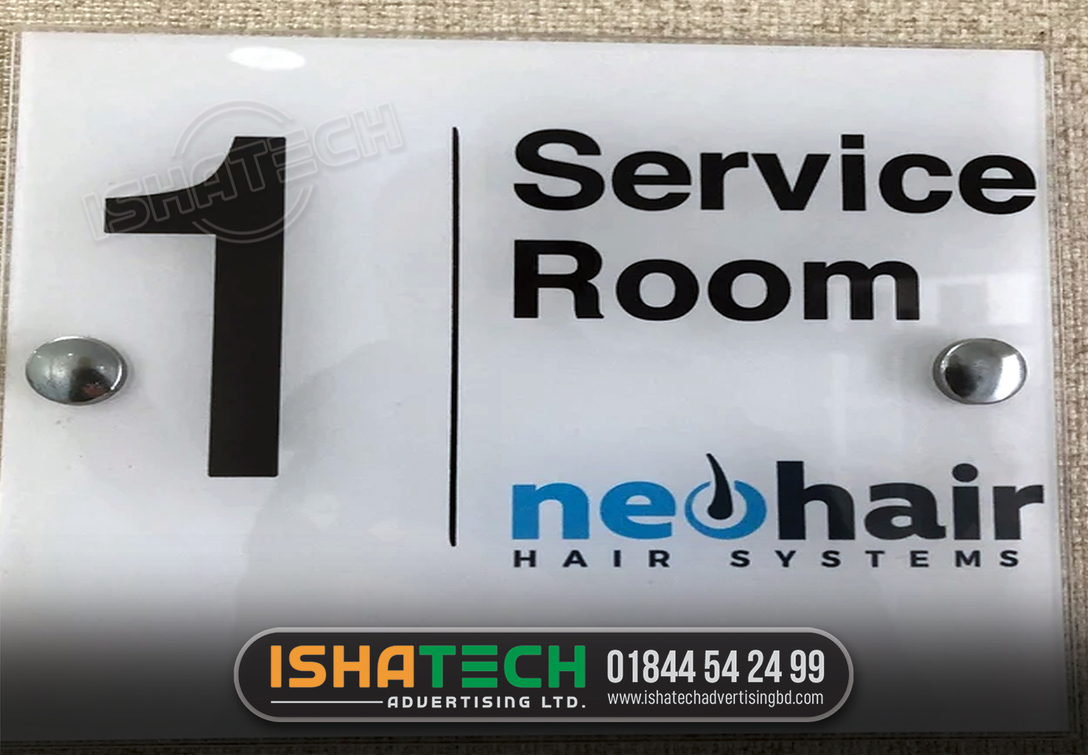 SERVICE ROOM NEOHAIR NAME PLATE, GLASS NAME PLATE, Name plates for home, Glass design, Wall design, Name Plate Signs Slide Over Glass Cubicle Walls