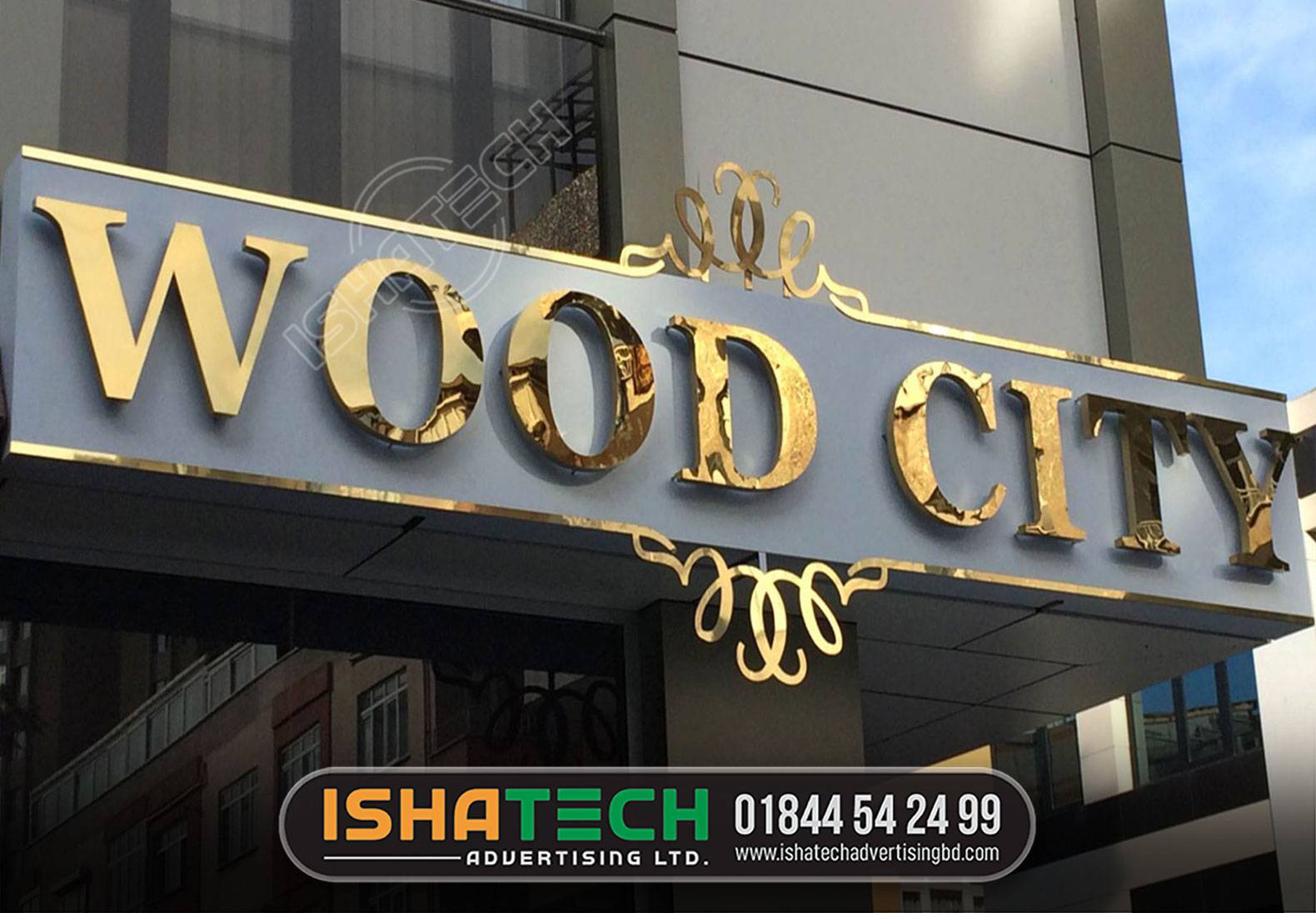 3D GOLDEN GLOSSY 304 STEEL LETTER, FREE professional logo design when customers order the signs with us. Our signs are made from stainless steel which is superb in quality with luxurious look and feel. We can make in any color (metallic gold, silver, rose gold, copper, black etc). FREE shipping for all orders to USA & Canada.
