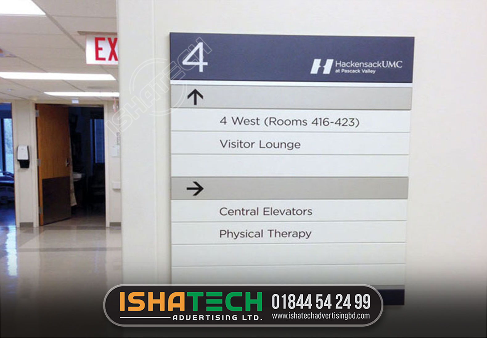 ROOM DIRECTIONAL NAME PLATE, VISITOR LOUNGE, CENTRAL ELEVATORS, PHYSICAL THERAPY, DIRECTIONAL NAME PALTE SIGNS BD