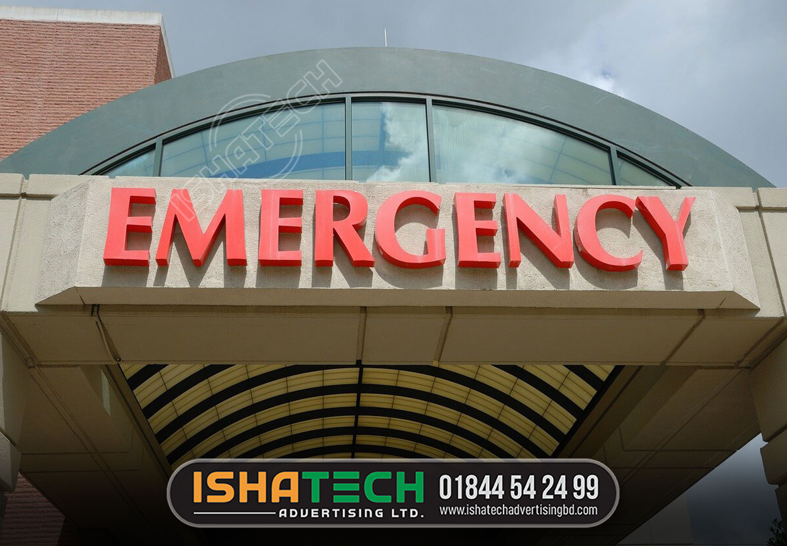 HOSPITAL GATE NAME PALTE | EMERGENCY NAME PALTE | EMERGENCY RED COLOR LED LIGHTING LETTER SIGNS MANUFACTURER AND MANUFACTURER AGENCY/COMPANY IN DHAKA BANGLADESH