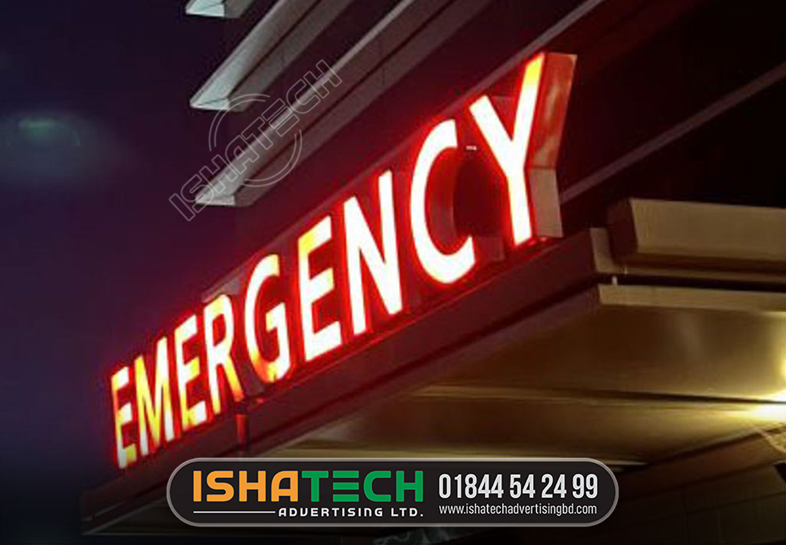 EMERGENCY RED COLOR LED LIGHTING LETTER SIGNS MAKER AND MANUFACTURER COMPANY/AGENCY IN DHAKA BANGLADESH