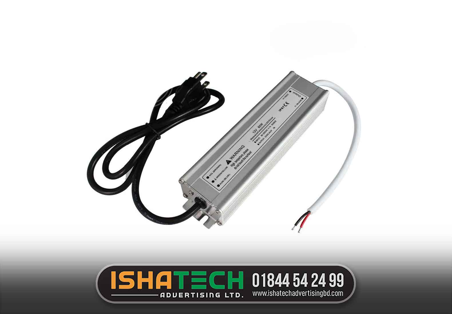 LED Driver 100 Watts Waterproof IP67 Power Supply Transformer Adapter，90V-265V AC to 12V DC Low Voltage Output for LED Light, Computer Project, Outdoor Light and Any 12V DC led Lights price 250 taka bdt.