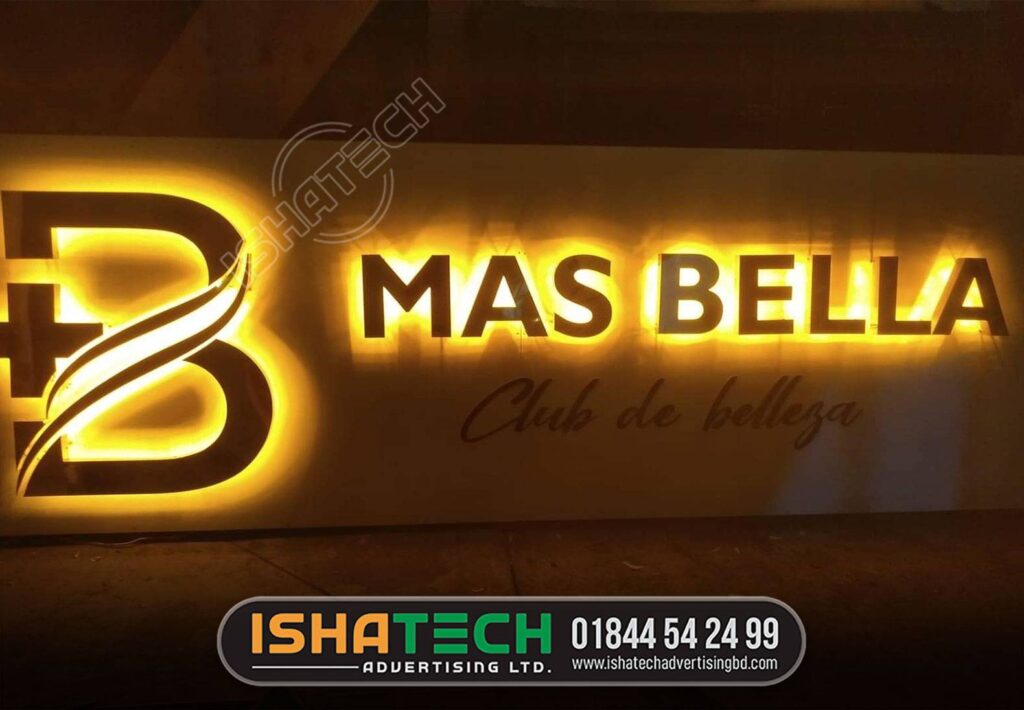 B MAS BELLA OFFICE GOLDEN COLOR BACKLIGHT LETTER SIGNAGE MAKING BD