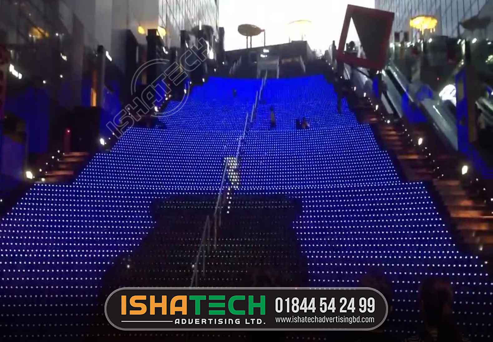 Stair LED Display, Stair LED display is specially designed for stages, bars, shopping malls and other public places. High refresh rate and high grayscale make it more vivid, meeting the requirements of high visual quality of commercial use. Stair LED screen adopts toughened glass design featuring high load bearing capacity and shock resistance. LED staircase can bear the weight of up to 1.5 T every square meter. According to customers’ requirements and field environment, Shenzhen Apexls Optoelectronic is capable of providing the most appropriate stair LED display.