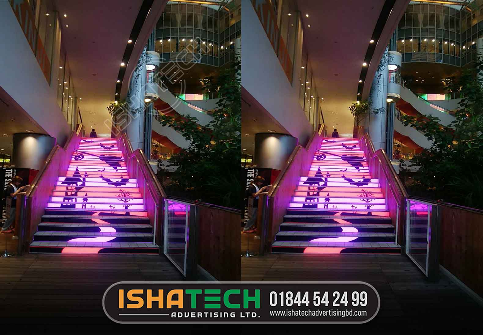 Indoor SMD Full Color Creative LED Display Steps Stairs LED Screen, Unbreakable Sheet Water Proof Pixel Led More Than 100 Graphics Per Panel Pixel Led's - 216 Total Pixel Led's - 1296 Supply Box With Controller Supply Ratings - 5 Volts, 60 Amperes Pixel Led Controller – T1000 XLR To XLR Connectors . Easy To Install. Fix With Any Panel Anywhere