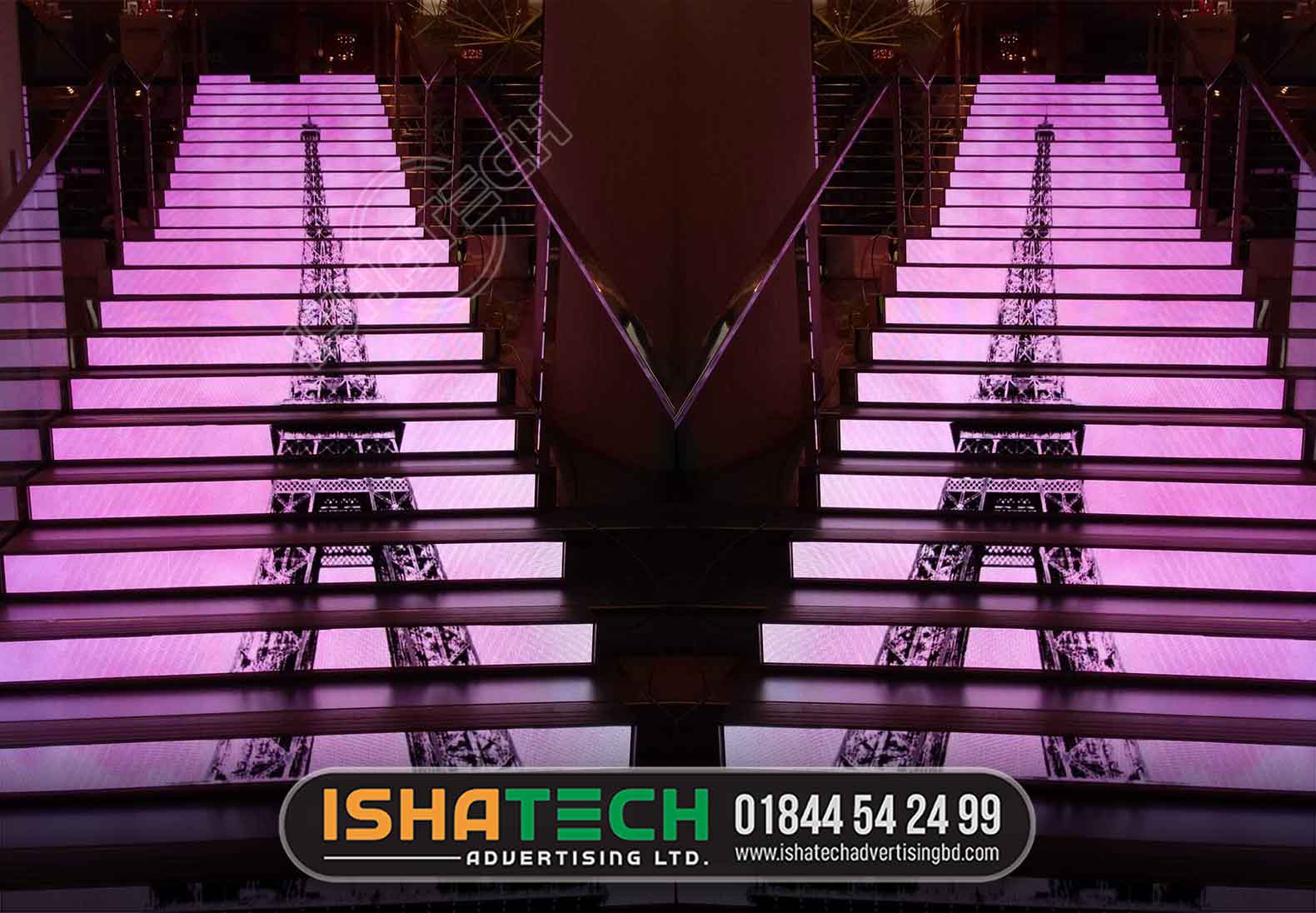 INDOOR LED SCREEN DISPLAY ON STAIRCASE, LED STAIR IMPORTER AND SUPPLIER COMPANY ISHATECH ADVERTISING LTD | BEST LED SIGNBOARD AND BILLBOARD COMPANY BD