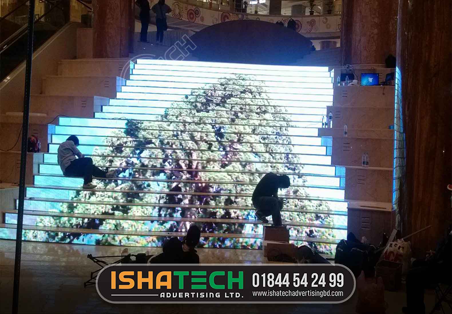 Curved LED display on Stair Screen for event and banijjomela interior and advertisement bd. led stair maker and manufacturer agency in Dhaka Bangladesh