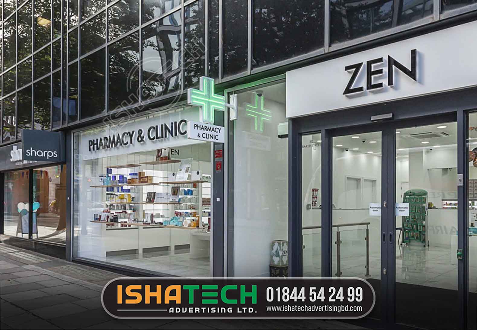 ZEN PHARMACY AND CLINIC SHOP SIGNBOARD AND BILLBOARD MAKER AND MANUFACTURER AGENCY IN DHAKA, BANGLADESH