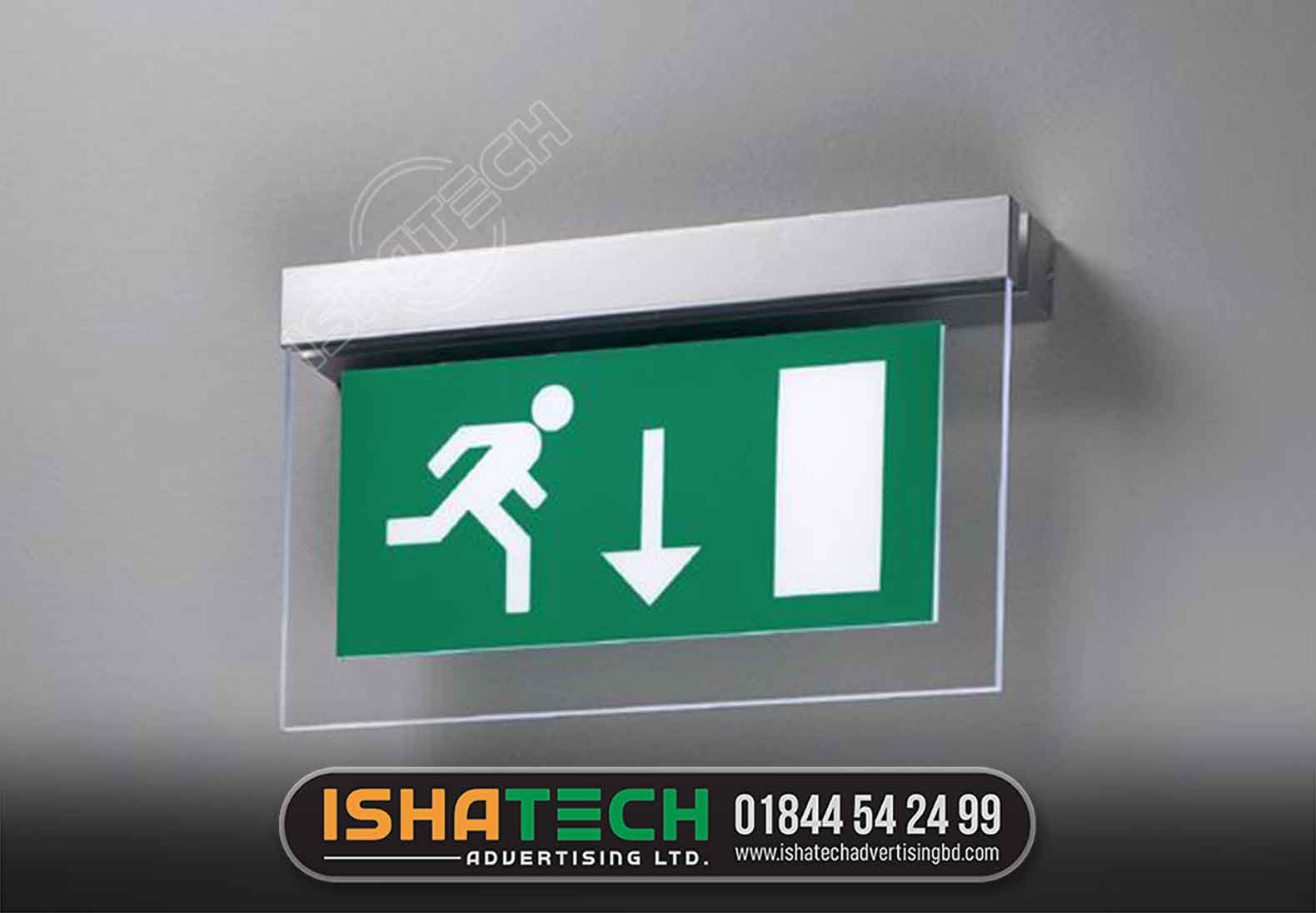 EMERGENCY EXIT SIGN, CEILING EMERGENCY LIGHT, LEVEL AWARD IN FIRE SAFETY SIGNS