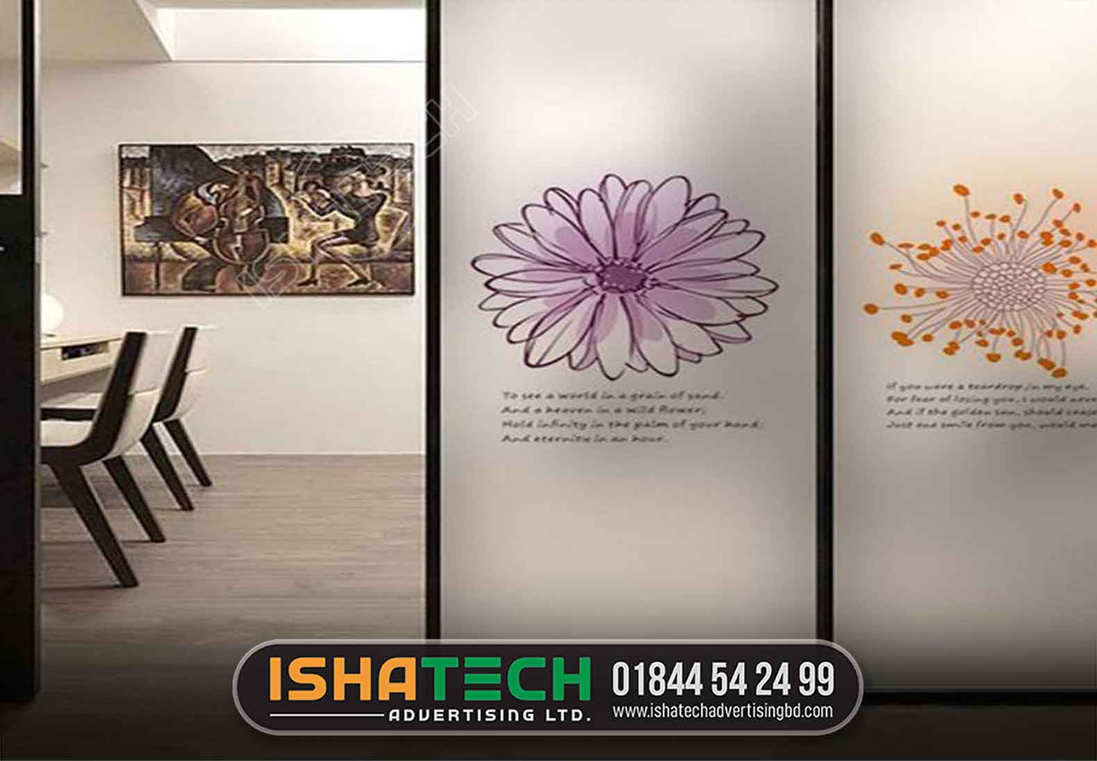 Office & Restaurant Glass Clear Frosted Sticker Print & Pasting Price in Bangladesh.
