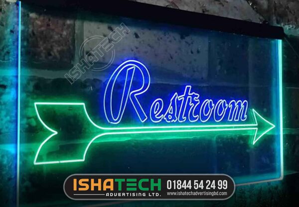 RESTROOM DIRECTIONLA NEON LETTER SIGNBOARD, NEON BILLBOARD, NEON SIGN SHOP GULSHAN BANANI