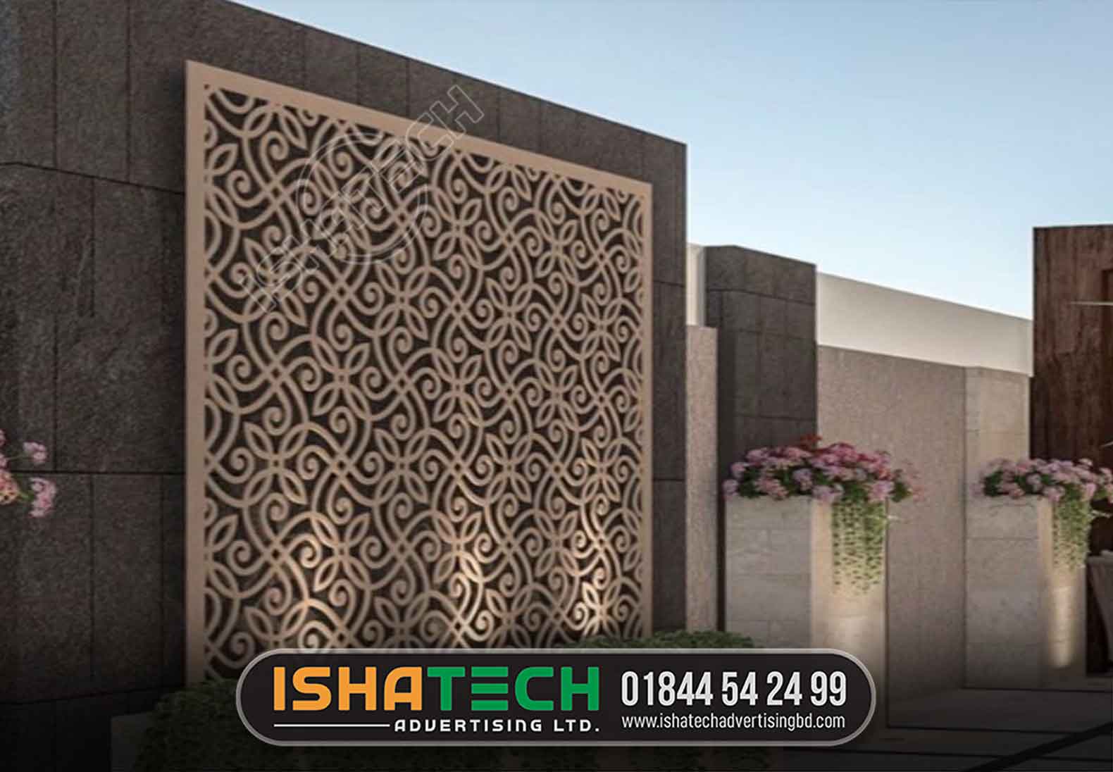 Metal perforated panels, steel plates, Marble & Gypsum, 3D panels, wood mashrabiya. Laser cutting services & Cnc router cutting services.