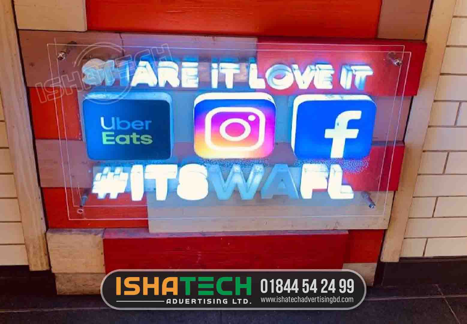 LED Glass Name Plate, Social Icon LED Name Plate Design and making by Ishatech