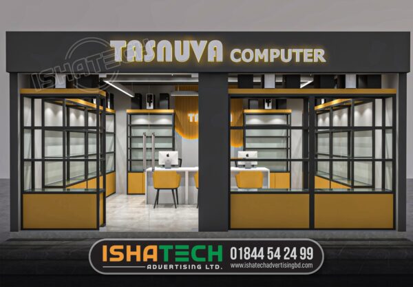 Computer Showroom Outdoor Advertising Acrylic LED Letters Nameplate and Signboards. Outdoor Advertising Acrylic Signboards for Computer Storefront BD.