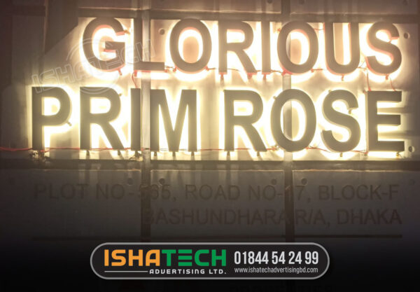 Back Lighting Stainless Steel Letters and Logo Name Plate for Commercial Office.